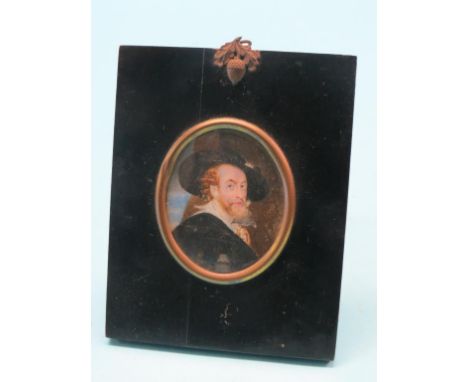 A 19th century portrait miniature, on ivory, bearded gentleman with black head-dress, unsigned 