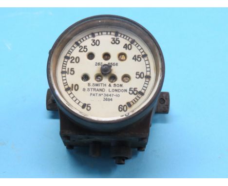 An early automobile speedometer, S. Smith & Son, Strand, London, with 3in. enamelled dial, indicator lacking