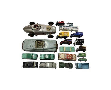 A mixed lot of die-cast toy vehicles, including 2 large German examples, Dinky, Corgi, Lledo etc