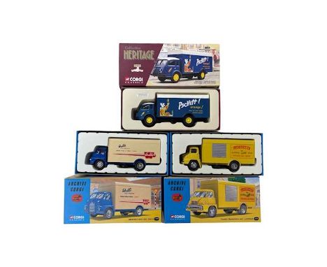 A trio of boxed Corgi die-cast vehicles, to include: - Thames Trader Box Van: Lucozade - Bedford S Box Van: Walls - Renault F