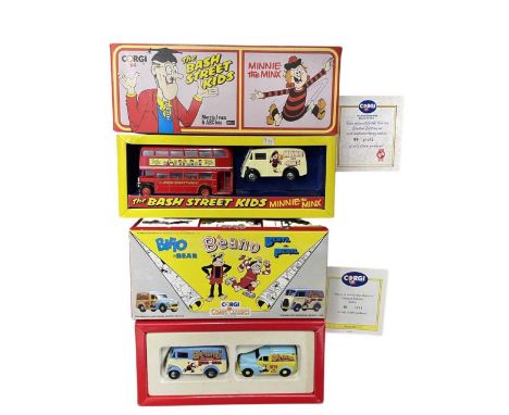 A pair of limited edition boxed Beano Comic Classics Corgi die-cast vehicles, to include: - Biffo the Bear Morris 1000 Van an