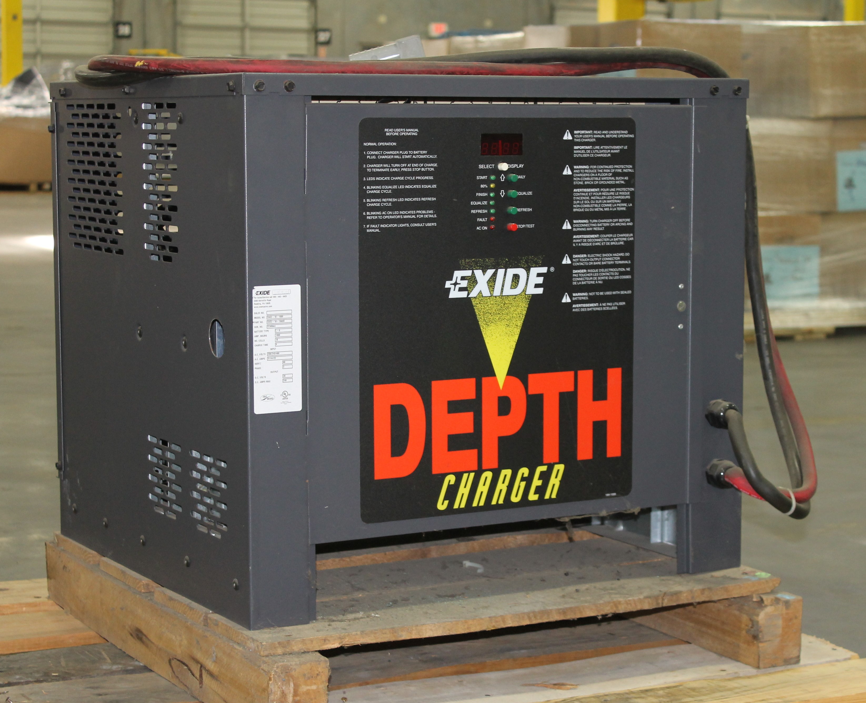 EXIDE DEPTH ELECTRIC FORKLIFT BATTERY CHARGER, 36V MODEL D3E2181500