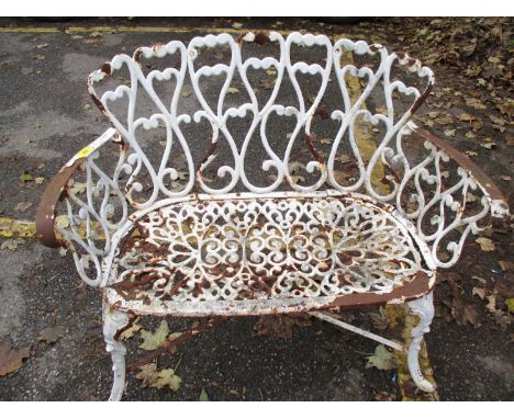 A white painted Coalbrookdale style small two-seater bench 