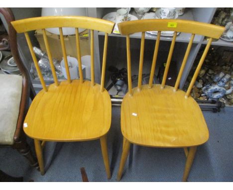 Four Ercol style beech kitchen chairs 