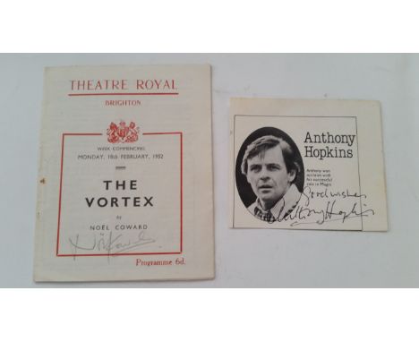 CINEMA, signed selection, Noel Coward (programme, to cover) &amp; Anthony Hopkins (photo removed from programme), VG, 2