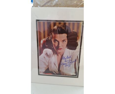 CINEMA, signed photo by Jane Russell, h/s in white blouse, overmounted, 10.75 x 13 overall, EX