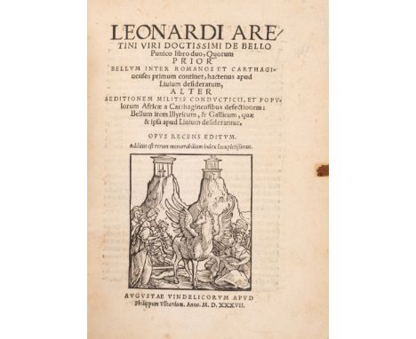 Appian, of Alexander. De Civilibus Romanorum bellis, title within ornate woodcut architectural border, large woodcut printer'