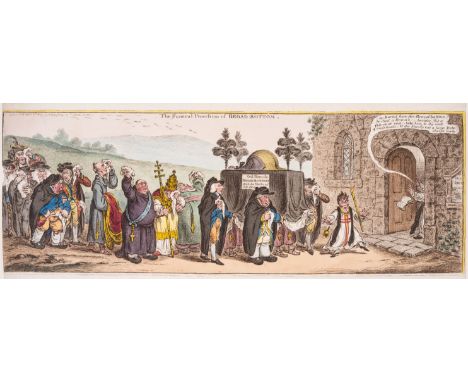Satire.- Gillray (James) The Funeral Procession of Broad Bottom, etching with original hand-colouring, sheet 260 x 620 mm (10