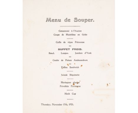 Fairbanks Sr. (Douglas, actor and filmmaker, 1883-1939) & Pickford (Mary, film actress and producer. 1892-1979) Printed Menu 