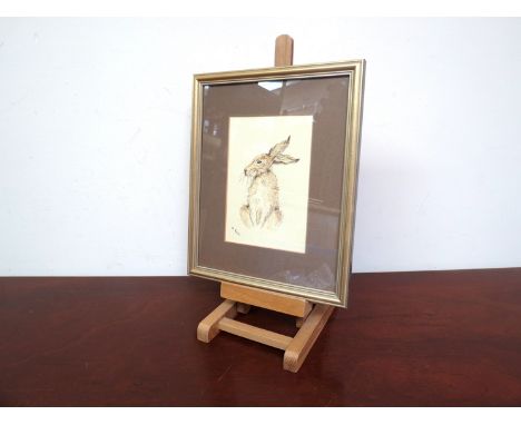 M. HOPPER: Wash and pencil sketch of a wild hare, 16cm x 11cm