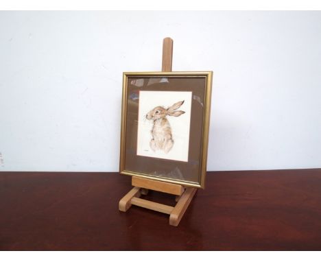M. HOPPER: Wash and pencil sketch of a wild hare, 14.5cm x 12cm