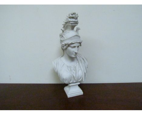 A reconstituted ceramic sculptural bust of the Goddess Athena, faux signed G. Baptiste 87 to reverse, Arts and Commerce Promo