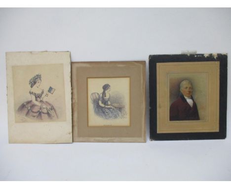 W Hoare - a half length portrait of a gentleman, signed in pencil to the margin, 4 1/4" x 3 1/2" and two half length portrait