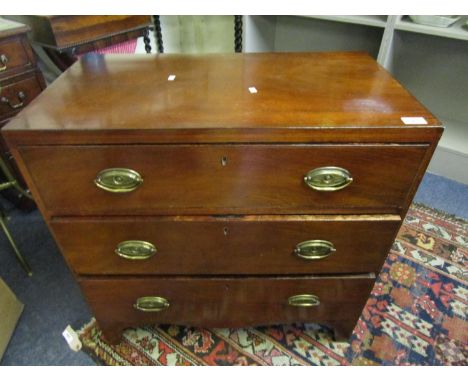 A Georgian mahogany flat fronted chest of three graduated drawers on bracket feet, 30" x 29 1/2" x 16 6/8" 