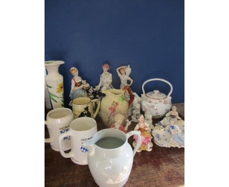 A mixed lot of china to include a Royal Doulton fox hunting jug, Bing &amp; Grondahl toothache boy figures, other figures and