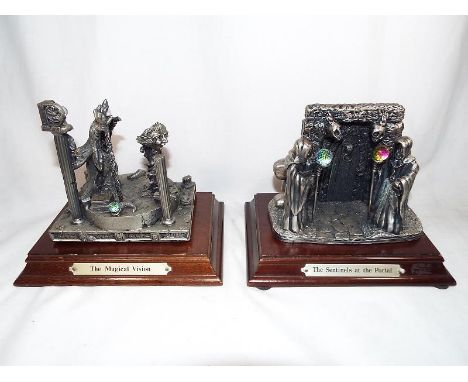Two Myth and Magic pewter figurines on wooden plinths entitled The Magical Vision and The Sentinels at the Portal (2) Estimat