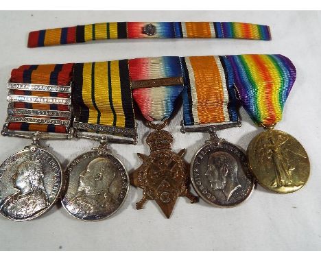 Boer War and World War One (WWI) - a medal group comprising Queens South Africa medal, four bars South Africa 1902, Orange Fr