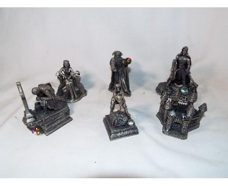 A collection of six Myth and Magic pewter figurines from the Fantasy and Legend collection entitled Camelot, Sir Gawain, Merl