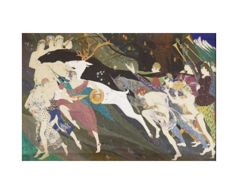  OLIVE CARLETON SMYTH (SCOTTISH 1882-1949) BACCHANALE Signed, gouache and gold paint on vellum 32cm x 48cm (12.5in x 18.75in)