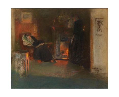  SIR JAMES GUTHRIE P.R.S.A., H.R.A., R.S.W., L.L.D. (SCOTTISH 1859-1930) FIRELIGHT REFLECTIONS Signed and dated 1889, pastel 