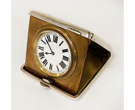 HM SILVER (1916) TRAVEL CLOCK BY BARRETT &amp; SONS - PICADILLY , CREDITED ON FRONT