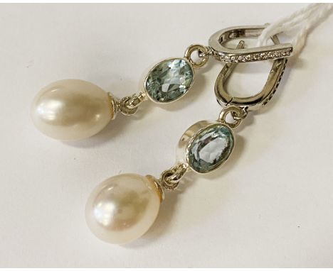 AQUAMARINE &amp; PEARL EARRINGS