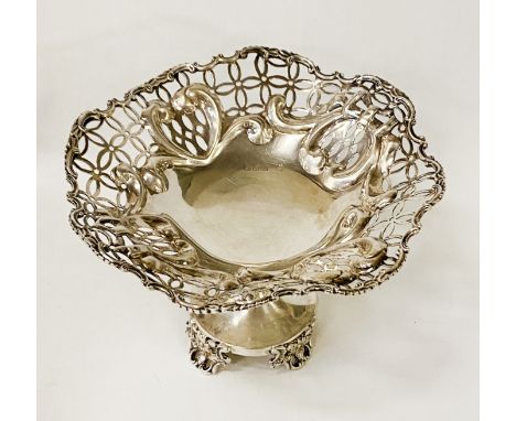 EARLY HM SILVER PIERCED &amp; RAISED COMPORT - APPROX 8 OZ (IMP) 236 GRAMS - 5'' HIGH &amp; 7'' DIAMETER