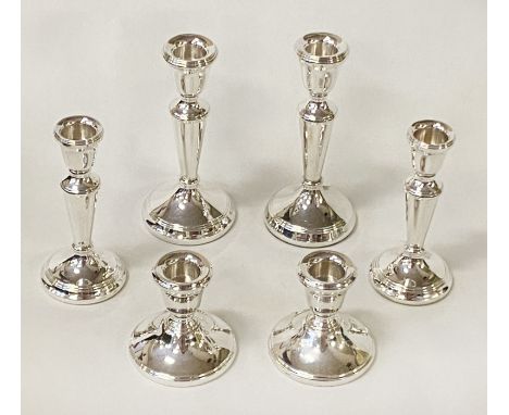 3 PAIRS OF H/M SILVER CANDLESTICKS 21 OZS TOTAL APPROX
