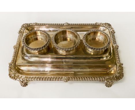 STERLING SILVER HALLMARKED TRIPLE INKWELL - 30 OZS APPROX