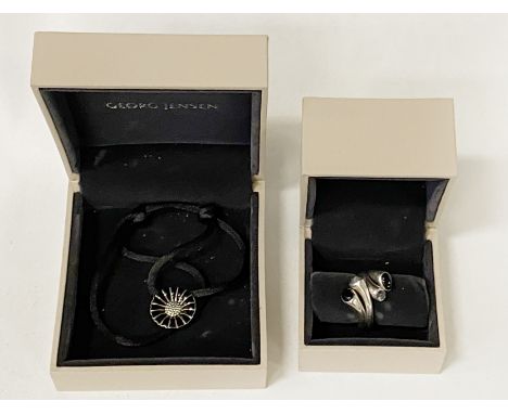 GEORG JENSEN CARNIVAL RING SIZE L A MOONSTONE &amp; BLACK ONYX NECKLACE IN BOXES 
