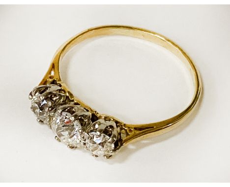 18CT GOLD THREE STONE DIAMOND RING SIZE 0 2.3 GRAMS APPROX