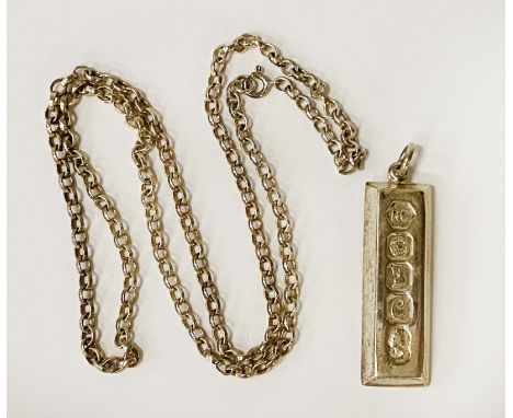 HM SILVER PENDANT /BAR WITH CHAIN = APPROX 44.2 GRAMS
