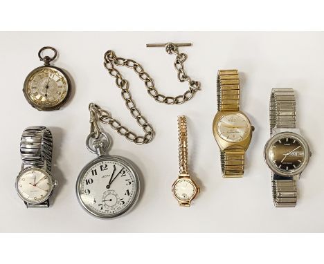 QTY OF GENTS WATCHES &amp; POCKET WATCHES TO INCLUDE SILVER FOB WATCH &amp; 9CT CASED LADIES WATCH