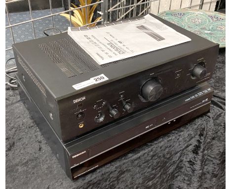 DENON PMA - 510 AE INTEGRATED AMPLIFIER WITH TOSHIBA DVR20KB DVD VIDEO (A/F) - (BASS DIAL MISSING ON AMP)