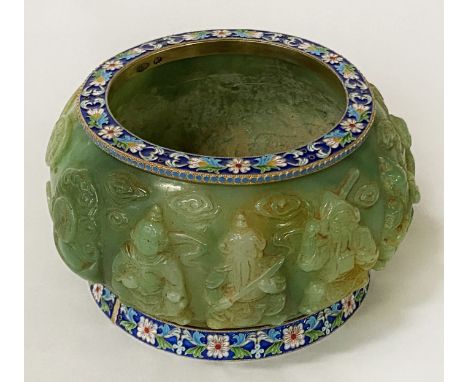 SILVER &amp; ENAMEL BOWL 9CMS APPROX