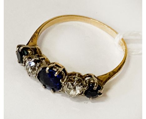 18CT GOLD OLD CUT DIAMOND &amp; NATURAL SAPPHIRE RING - SIZE P/Q 2.3 GRAMS APPROX