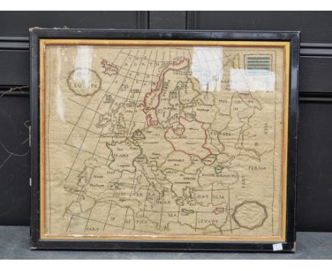 A 19th century 'Map of Europe' needlework sampler,&nbsp;48.5 x 60.5cm.