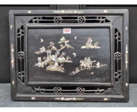 A Chinese ebonized and mother-of-pearl tray, 49.5cm wide.
