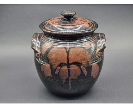 Studio Pottery:&nbsp;a large twin handled jar and cover, by Jeremy Leach, 29cm high.