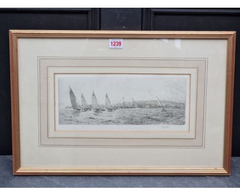William Stewart Collie, '6 Metres Racing on the Clyde', signed in pencil and numbered 7/40, etching, I.11 x 30cm.