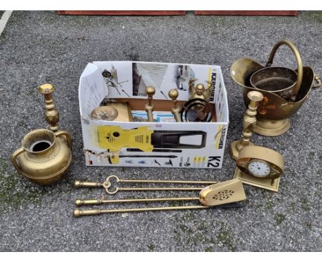 A collection of Victorian brassware;&nbsp;together with an electroplated easel back oval frame. 