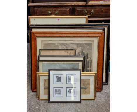 A mixed group of pictures and prints,&nbsp;to include an 18th century engraving of 'The North West Prospect of the Cathedrall