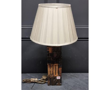 A novelty printing block table lamp,&nbsp;height including shade 70cm.