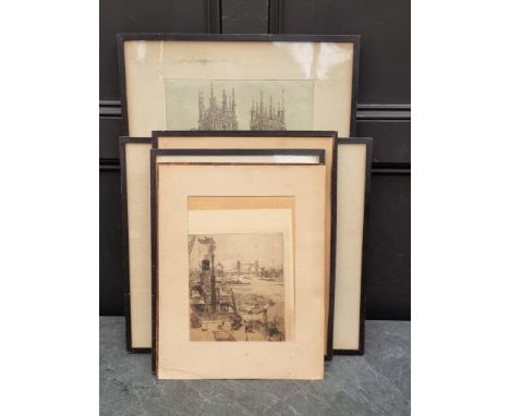 William Renison,&nbsp;'York'; 'Wells', two works, each signed, etching; together with three other pencil signed etchings, one