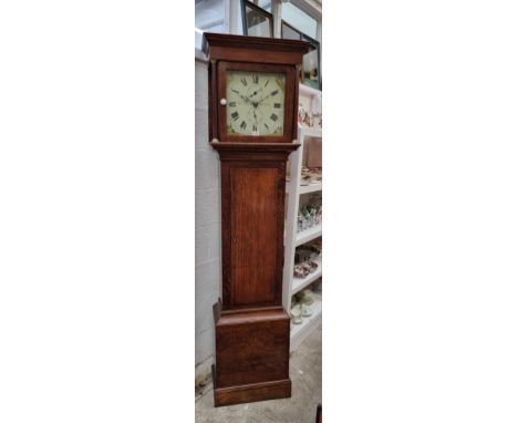 A late George III oak thirty hour longcase clock,&nbsp;the 12in square painted dial inscribed 'Josh Wilson, Chichester', 198.