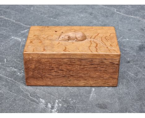 A Robert 'Mouseman' Thompson oak rectangular box and cover,&nbsp;19cm wide.