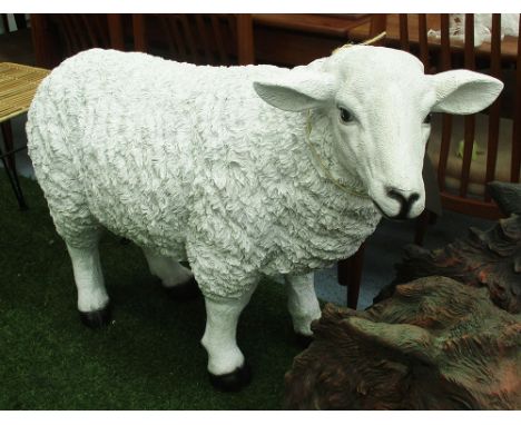 SHEEP MODEL, realistically cast in white resin, 104cm L.