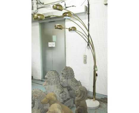 REGGIANI MANNER FLOOR LAMP, brass with marble base in the manner of Goffredo Reggiani's design, 196cm H approx. (slight fault