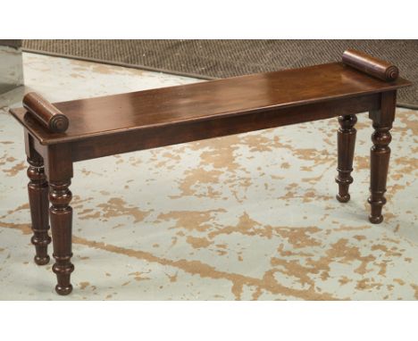 HALL BENCH, Victorian mahogany rectangular with bolster handles and turned supports, 27cm D x 48cm H x 98cm W.
