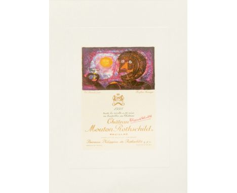 RUFINO TAMAYO 'El Brindis Par', lithograph, 1998, signed in the stone by the artist and by Phillipe de Rothschild, 46cm x 33c